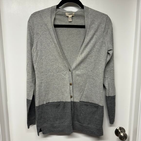 Lands End Canvas Gray Colorblock Button Up Cardigan Sweater Womens Size XS - Picture 1 of 8